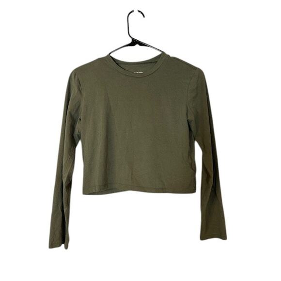 Wild Fable Olive Green Long Sleeve Crew Neck Causal Crop Top Women Sz XS - Picture 1 of 7